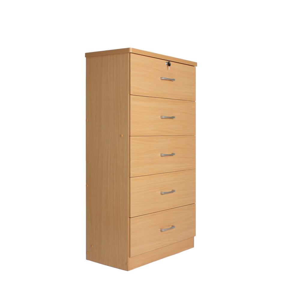 Image of Better Home Products Olivia Wooden Tall 5 Drawer Chest Bedroom Dresser In Beech