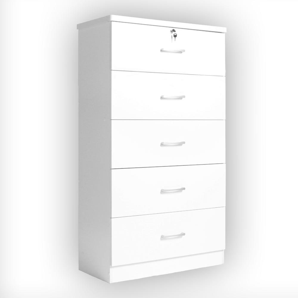 Image of Better Home Products Olivia Wooden Tall 5 Drawer Chest Bedroom Dresser In White