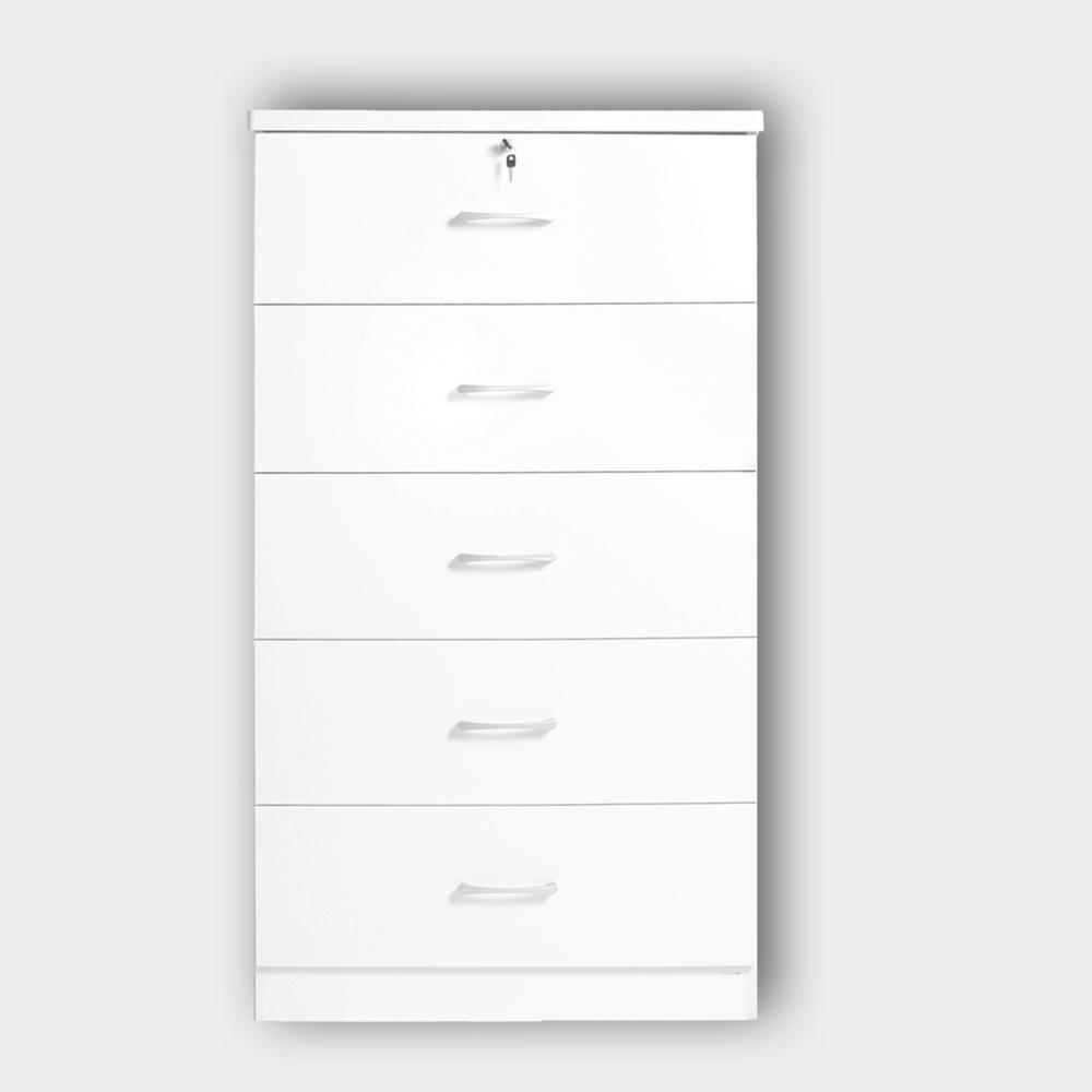 Better Home Products Olivia Wooden Tall 5 Drawer Chest Bedroom Dresser In White