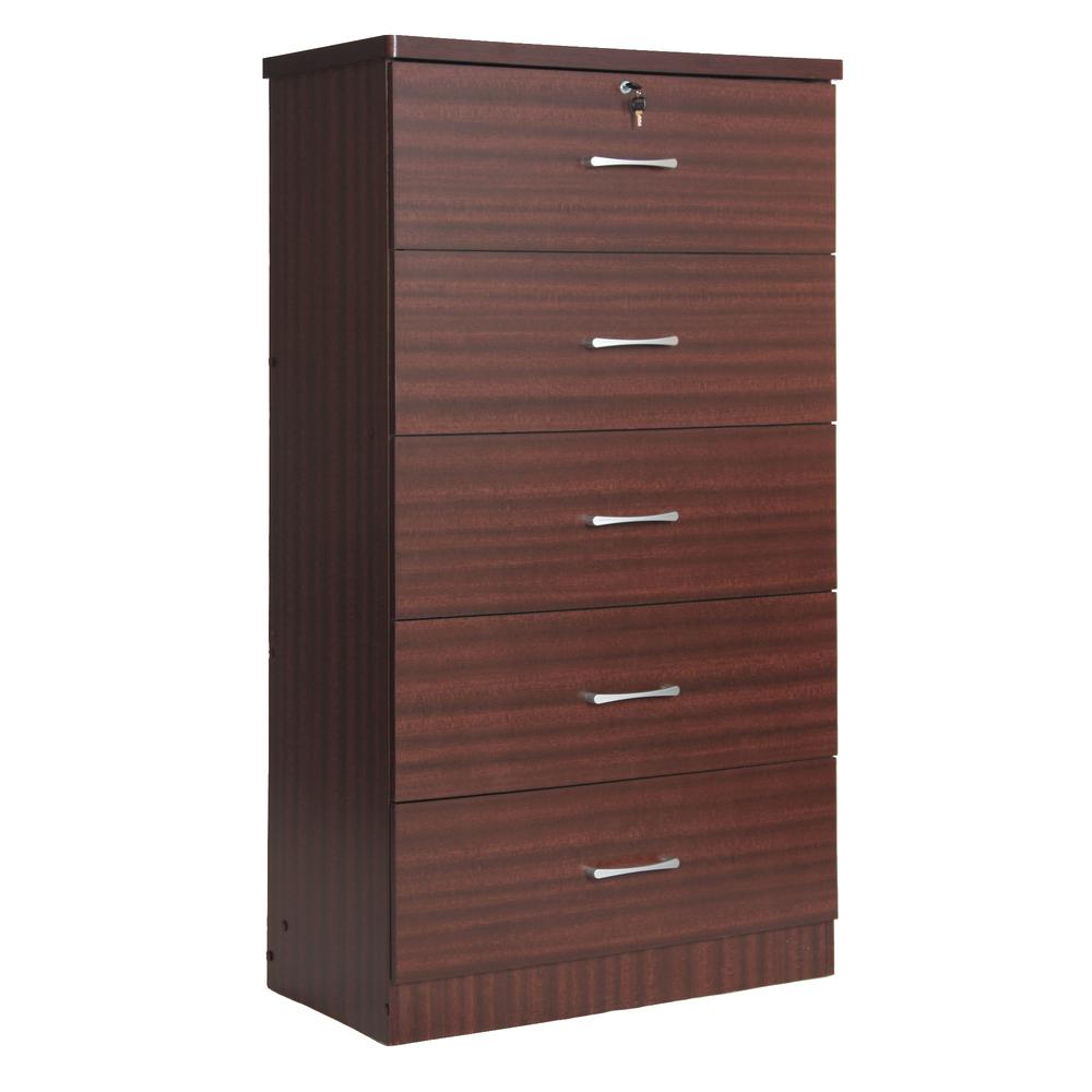 Image of Better Home Products Olivia Wooden Tall 5 Drawer Chest Bedroom Dresser Mahogany