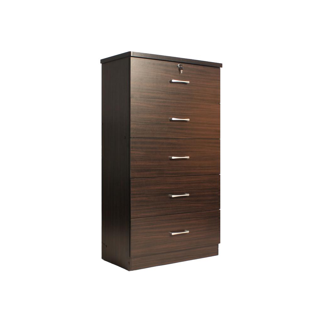 Image of Better Home Products Olivia Wooden Tall 5 Drawer Chest Bedroom Dresser Tobacco