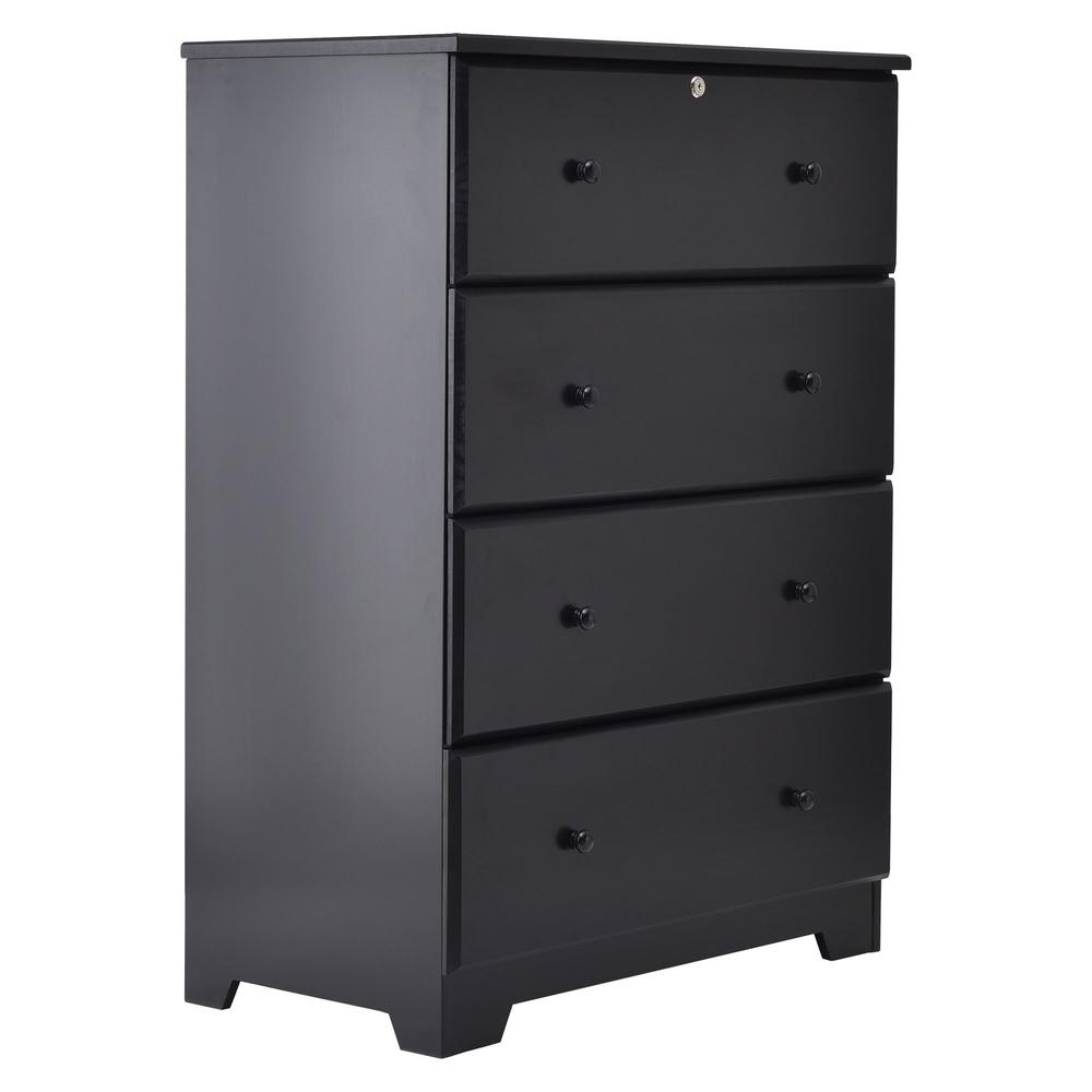 Image of Better Home Products Isabela Solid Pine Wood 4 Drawer Chest Dresser In Black