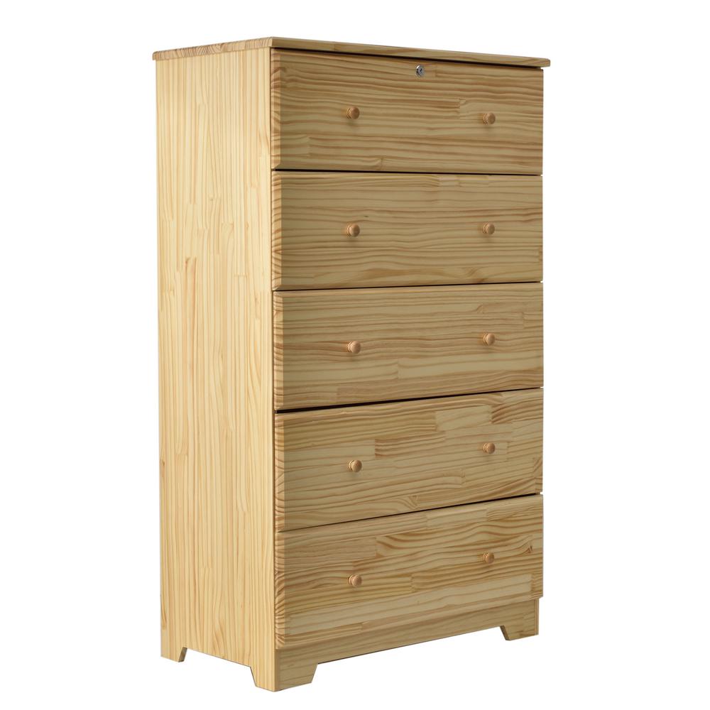Image of Better Home Products Isabela Solid Pine Wood 5 Drawer Chest Dresser In Natural
