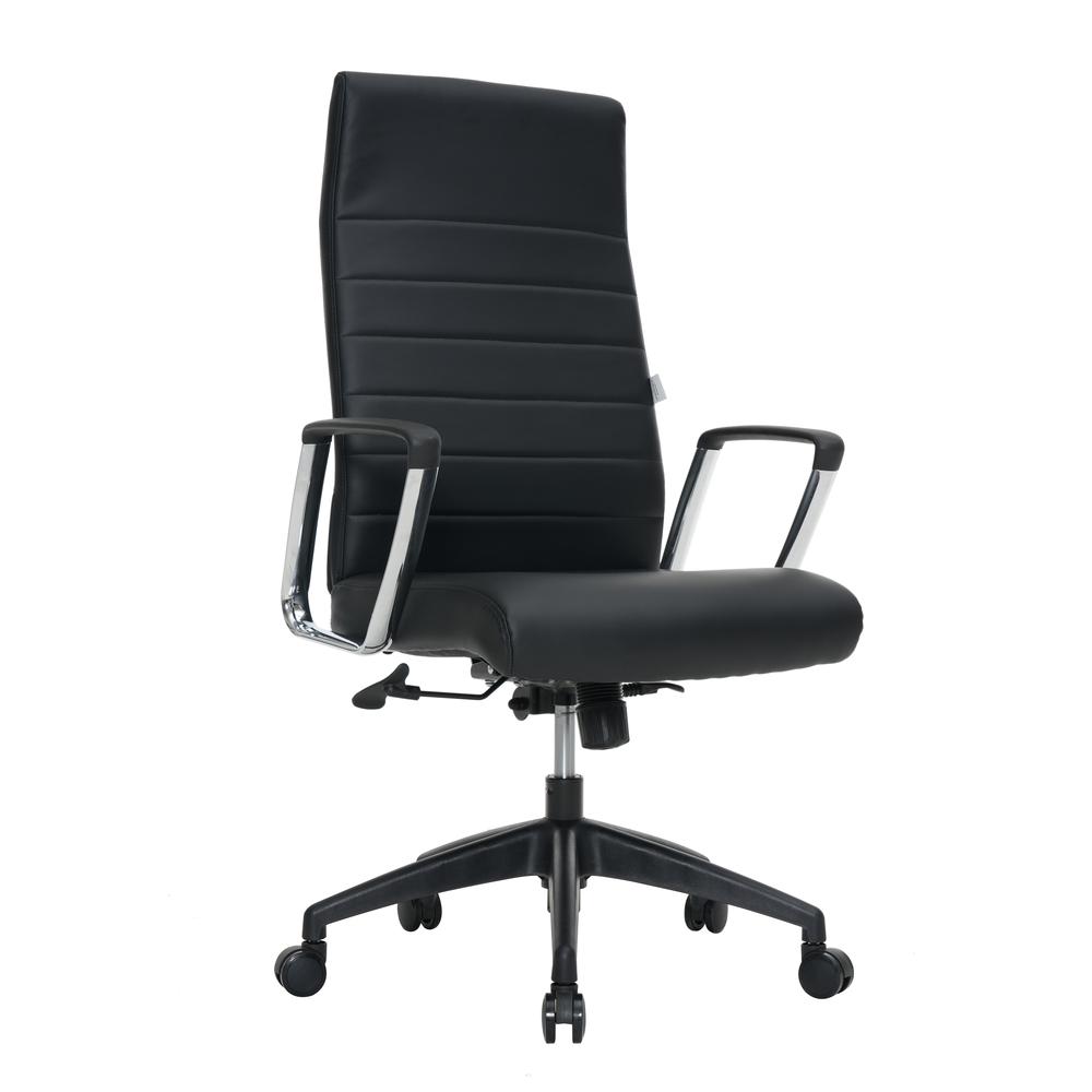 Image of Leisuremod Hilton Modern High-Back Leather Office Chair, Black