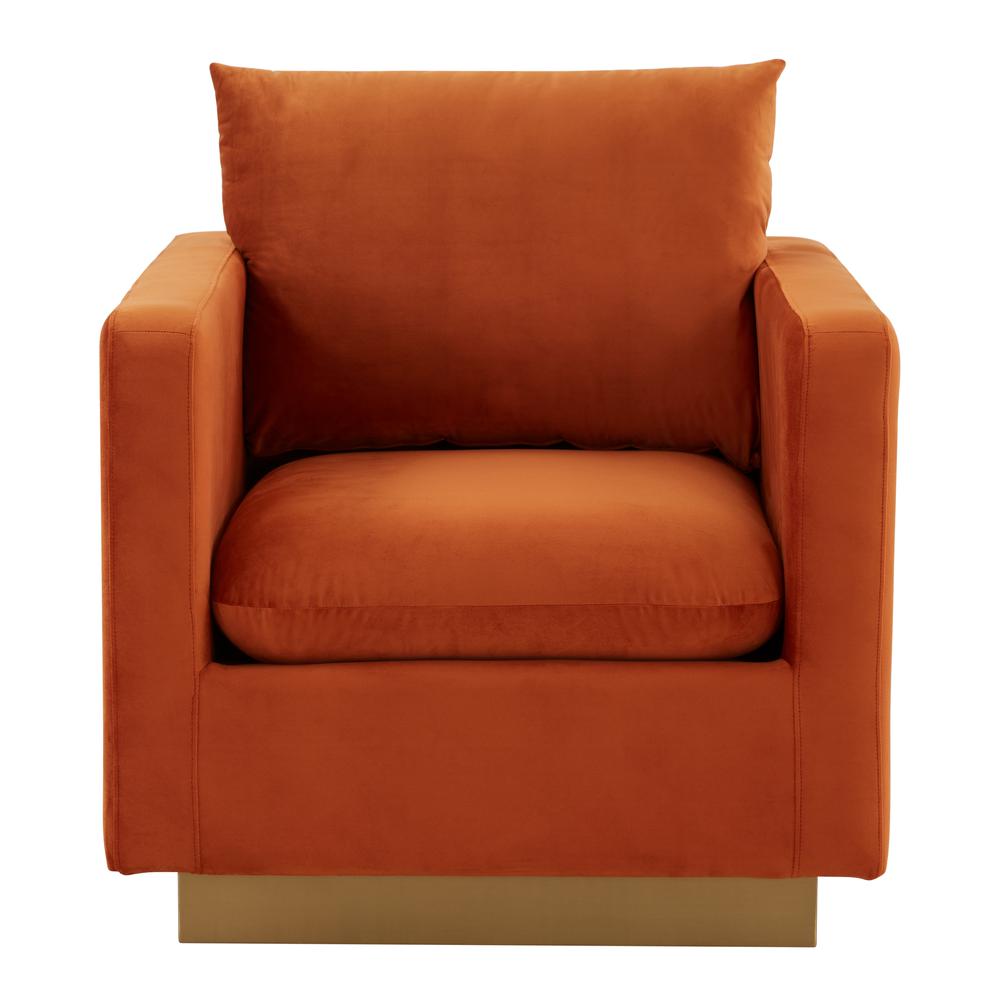 Image of Leisuremod Nervo Velvet Accent Armchair With Gold Frame, Orange Marmalade