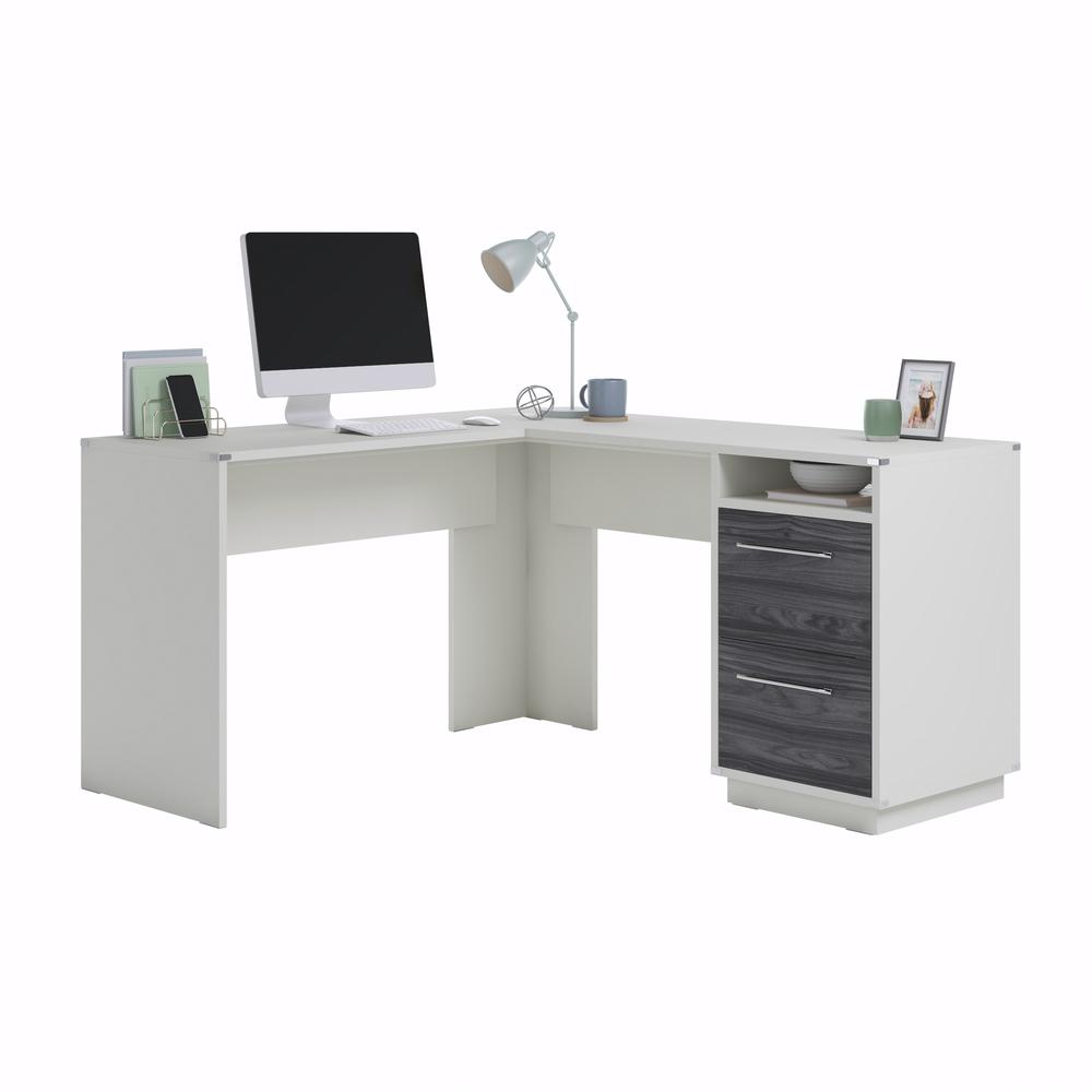 Vista Key L-Desk Pearl Wh/Misted Elm