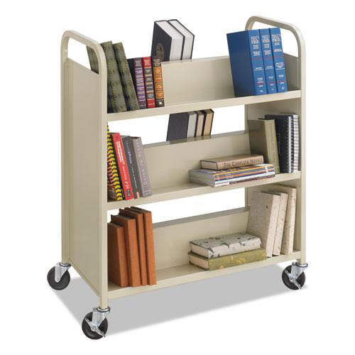 Double-Sided Steel Book Cart, 6 Shelves, 300 lb Capacity, 36" x 18.5" x 43.5", Sand