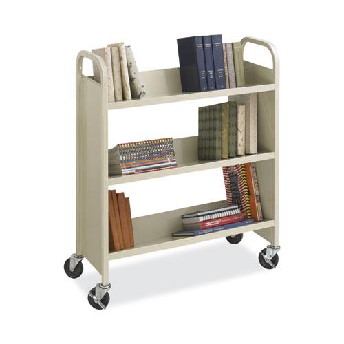 Steel Book Cart, Single-Sided, 3 Shelves, 300 lb Capacity, 36" x 14.5" x 43.5", Sand