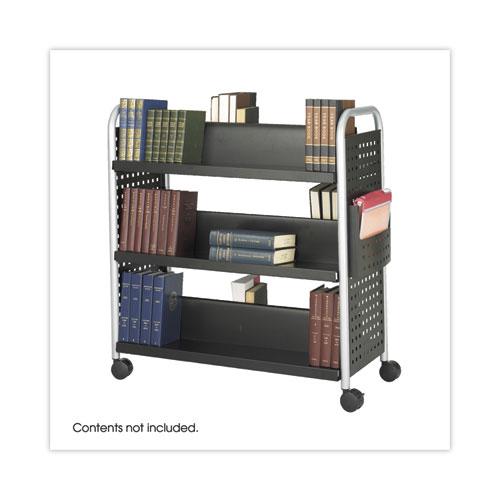 Scoot Book Cart, Metal, 6 Shelves, 1 Bin, 41.25" x 17.75" x 41.25", Black