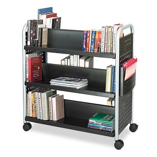 Scoot Book Cart, Metal, 6 Shelves, 1 Bin, 41.25" x 17.75" x 41.25", Black