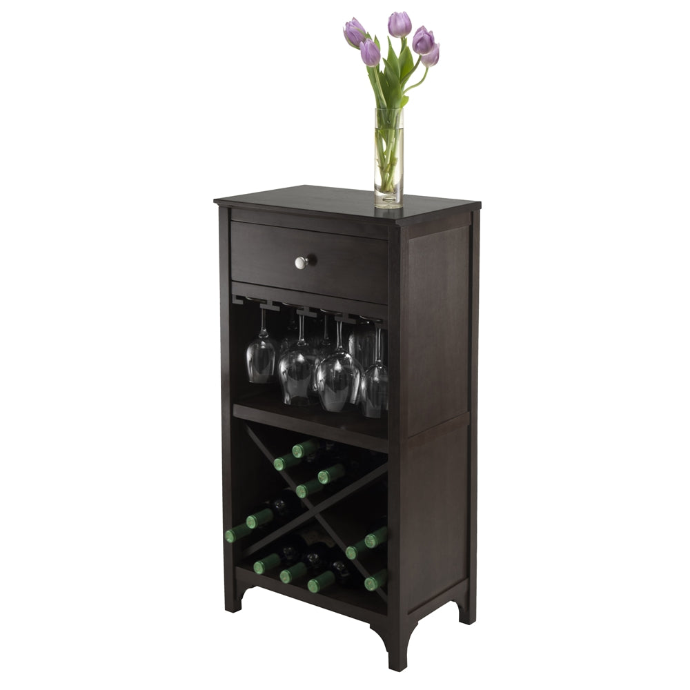 Ancona Wine Cabinet with Drawer, Glass Rack, and X Shelf