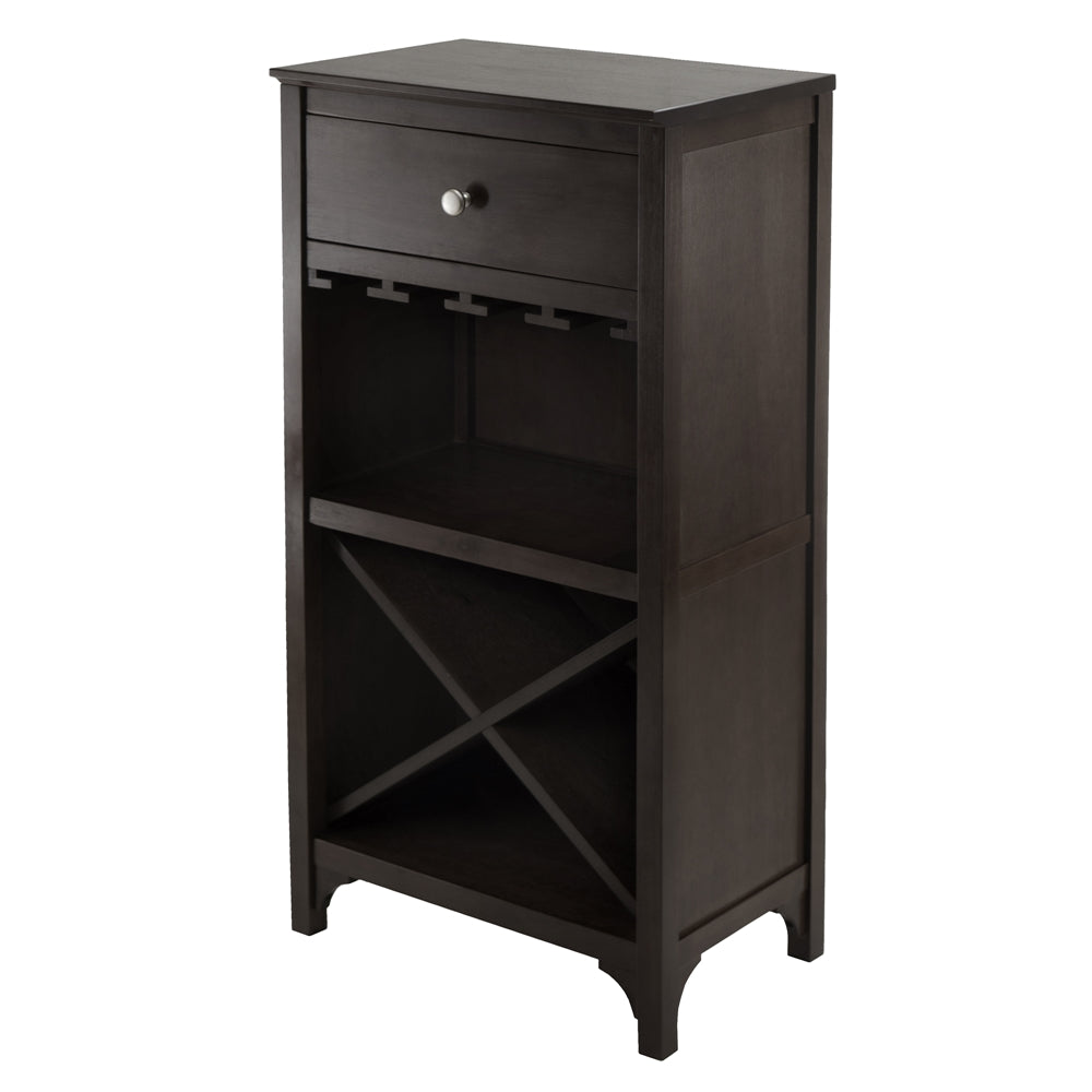 This is the image of Ancona Wine Cabinet with Drawer, Glass Rack, and X Shelf