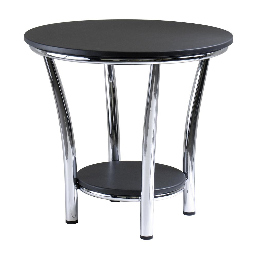 Image of Maya Round End Table, Black Top, Metal Legs