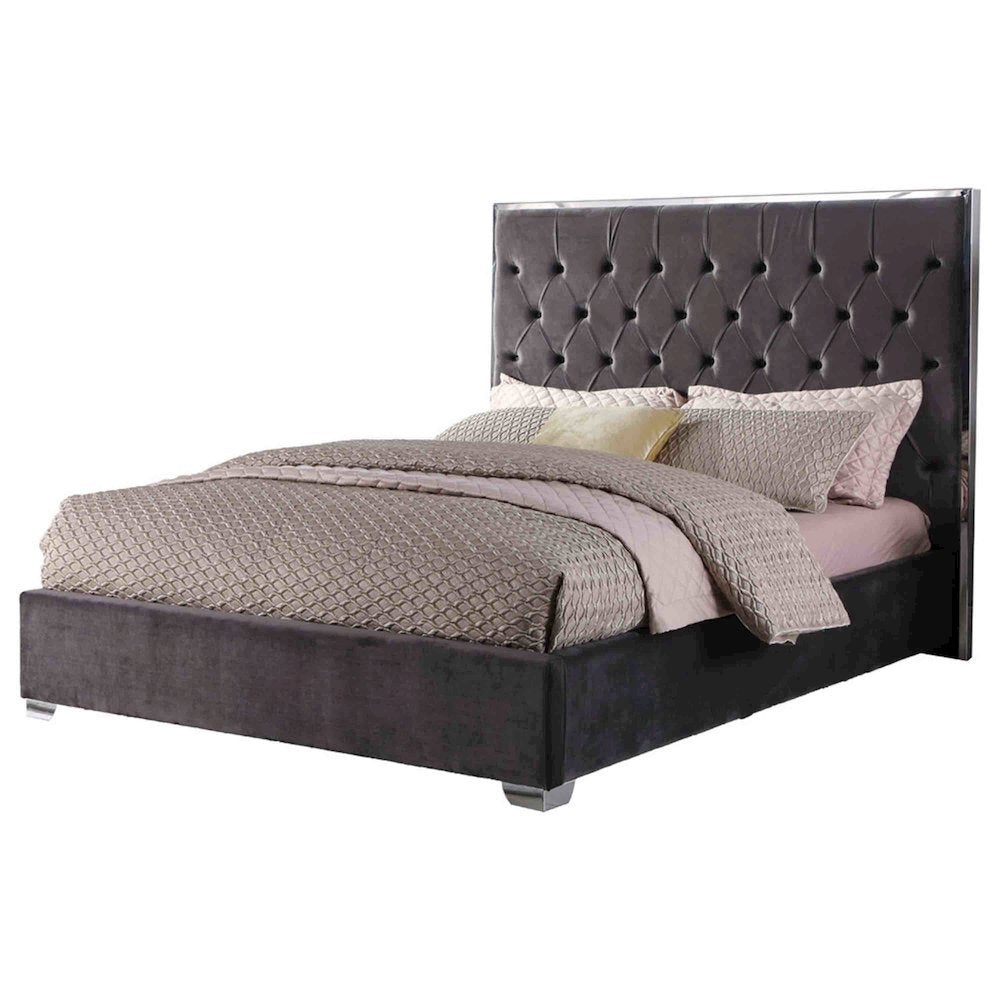 Image of Best Master Kressa Velour Fabric Tufted Cali King Platform Bed In Dark Gray