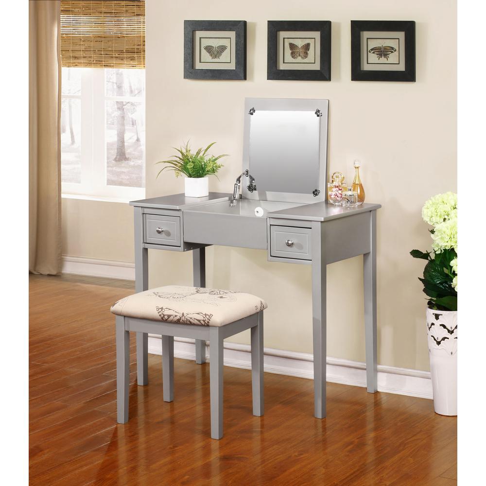 Silver Butterfly Vanity And Stool
