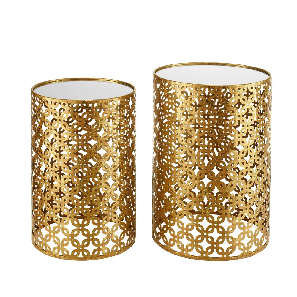 Image of Set Of Two Round Gold Nested Tables With Mirror Tops