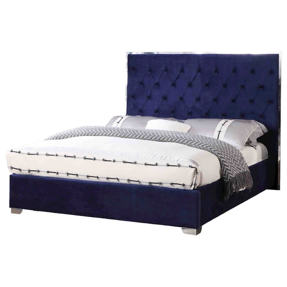Image of Best Master Kressa Velour Fabric Tufted Cali King Platform Bed In Blue