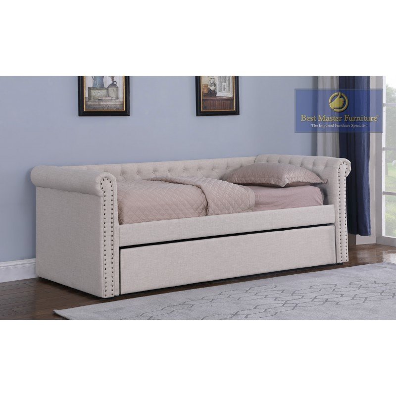 Best Master Furniture Tufted Transitional Fabric Daybed With Trundle In Beige