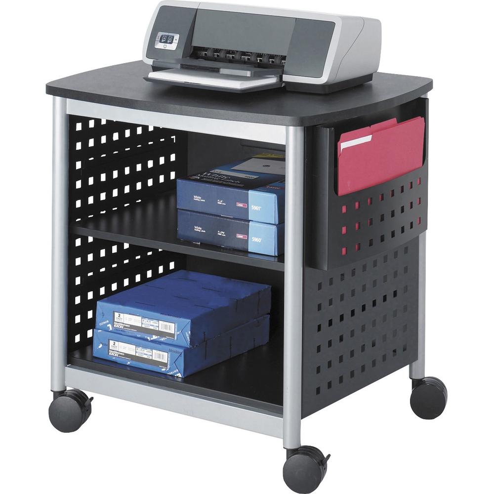Image of Safco Scoot Desk Side Hole Pattern Printer Stand - 200 Lb Load Capacity - 3 X Shelf(Ves) - 26.5" Height X 26.5" Width X 20.5" Depth - Floor - Laminate, Powder Coated - Steel - Black, Silver