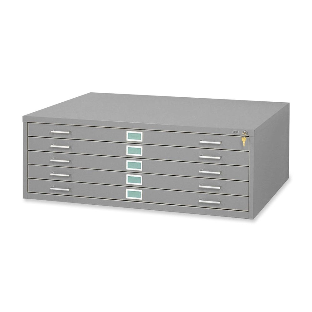 Steel Flat File & Base - 40.5" x 29.5" x 16.5" - 5 Drawers - Stackable - Gray - Powder Coated - Recycled