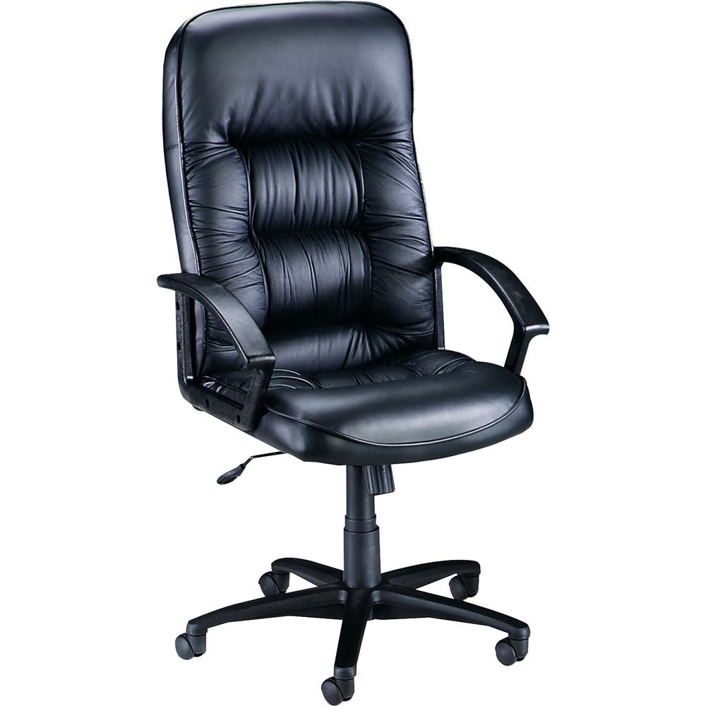 Image of Lorell Tufted Leather Executive High-Back Chair - Black Leather Seat - Black Frame - 5-Star Base - Black - 1 Each