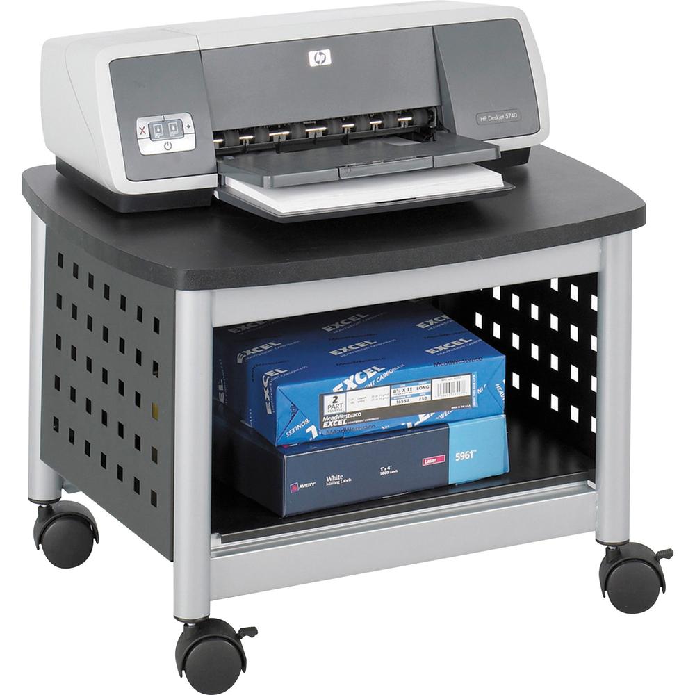 Image of Safco Scoot Underdesk Printer Stand - 100 Lb Load Capacity - 14.5" Height X 20.3" Width X 16.5" Depth - Floor - Powder Coated Black - Steel, Particleboard - Black, Silver