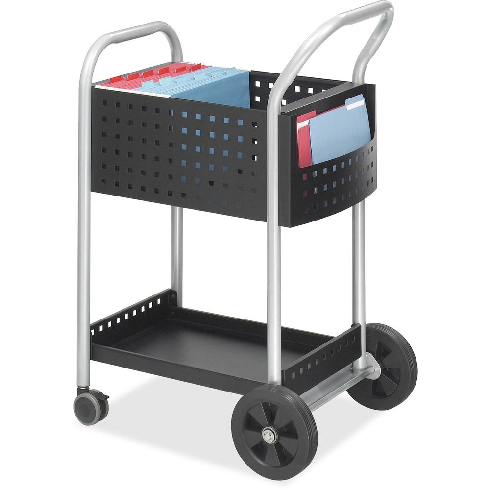 Safco Scoot Mail Cart - 2 Shelf - 300 lb Capacity - Steel - 22" Width x 27" Depth x 40.5" Height - Black, Silver