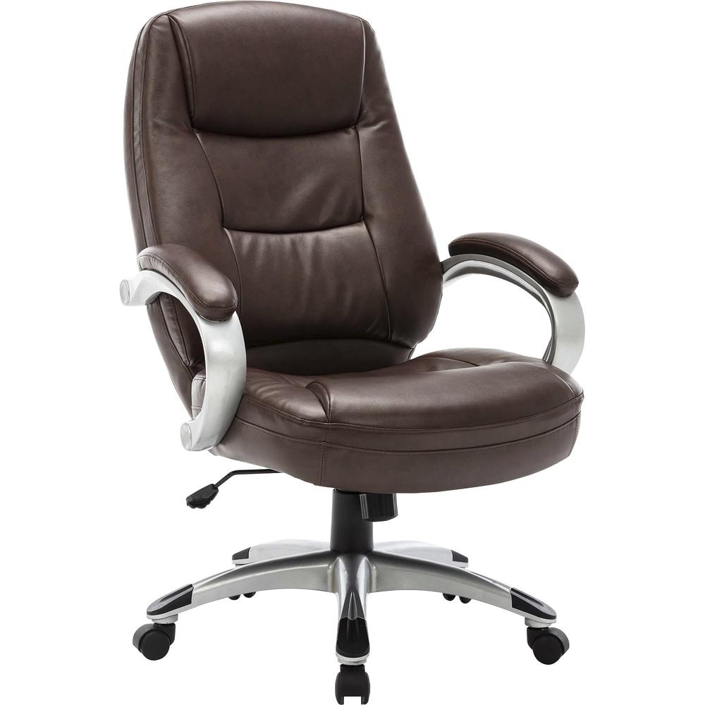 Image of Lorell Westlake Series High Back Executive Chair - Saddle Leather Seat - Black Polyurethane Frame - Saddle - 1 Each