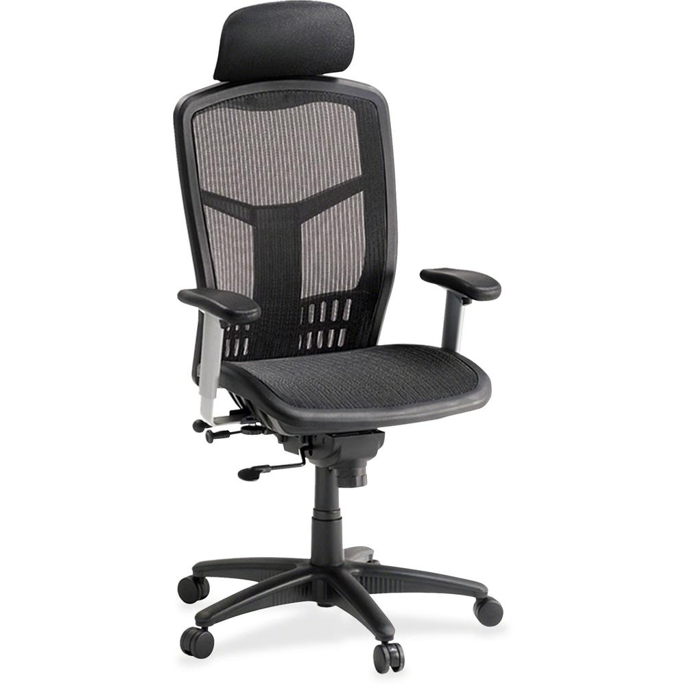 Image of Lorell Ergomesh Series High-Back Mesh Chair - Black Mesh Seat - Mesh Back - Plastic, Steel Frame - Black - 1 Each
