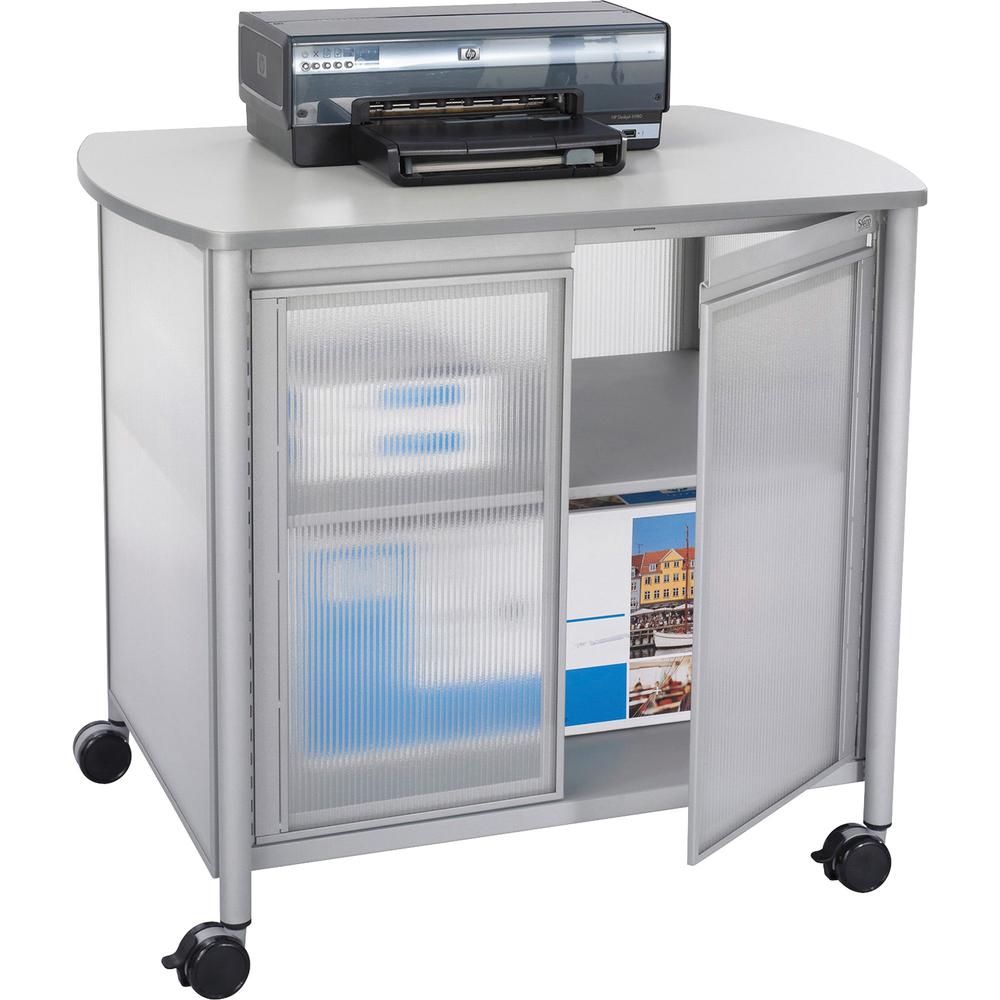 Image of Safco Impromptu Deluxe Machine Stand With Doors - 100 Lb Load Capacity - 2 X Shelf(Ves) - 30.8" Height X 34.8" Width X 25.5" Depth - Laminate, Powder Coated - Steel, Polycarbonate - Gray