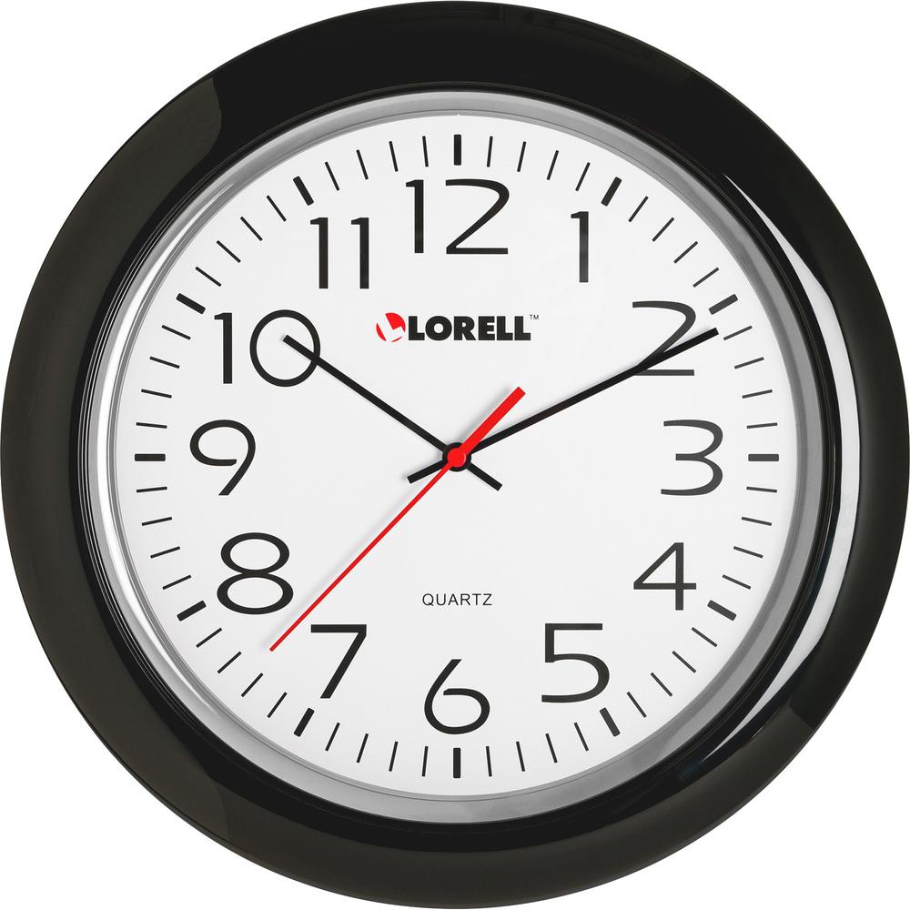 Lorell 13-1/4" Round Wall Clock - Analog - Quartz - White Dial - Black Case