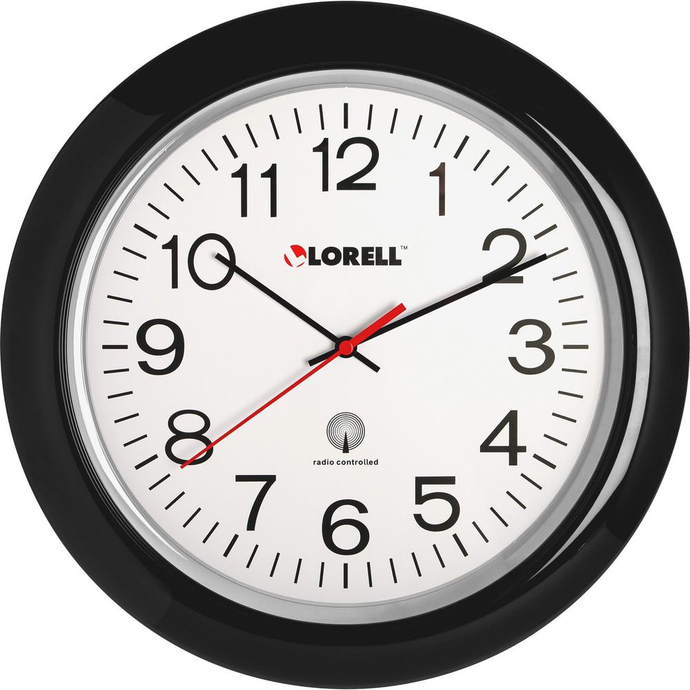 Lorell 13-1/4" Wall Clock - Analog - Quartz - White Dial - Black Case