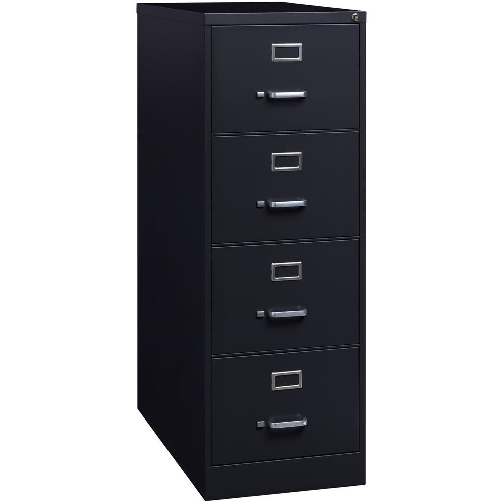 Lorell Vertical File Cabinet - 4-Drawer - 18" x 26.5" x 52" - Legal - Black - Steel - Recycled