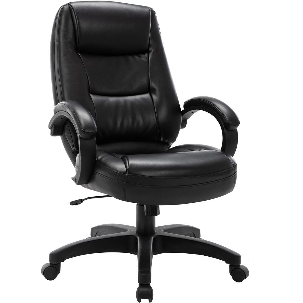 Image of Lorell Westlake High Back Executive Chair - Black Leather Seat - Black Polyurethane Frame - High Back - Black - 1 Each