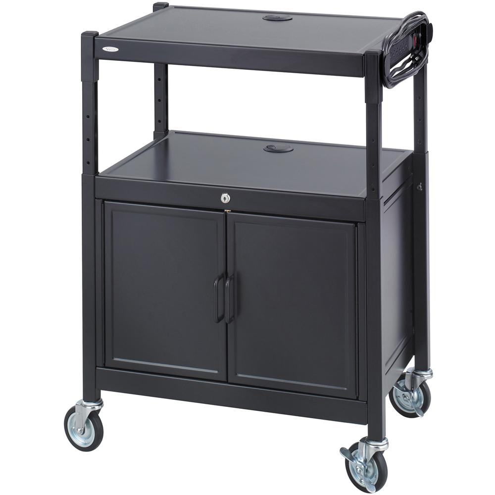Safco Steel AV Carts - 20" Screen Support - 120 lb Load Capacity - 3 Shelves - 42" H x 26.8" W x 20.5" D - Floor Stand - Powder Coated - Black