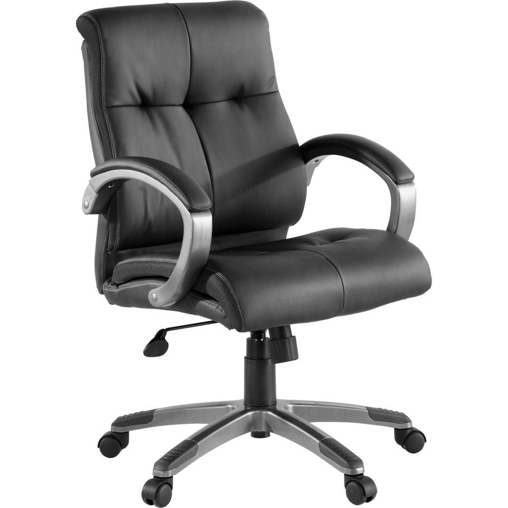 Image of Lorell Managerial Chair - Black Leather Seat - 5-Star Base - Black - 1 Each