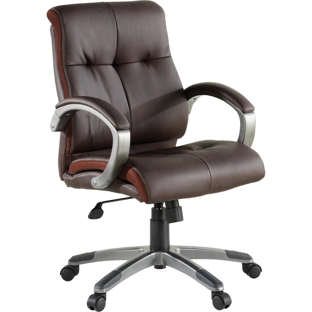 Image of Lorell Managerial Chair - Brown Leather Seat - 5-Star Base - Brown - 1 Each