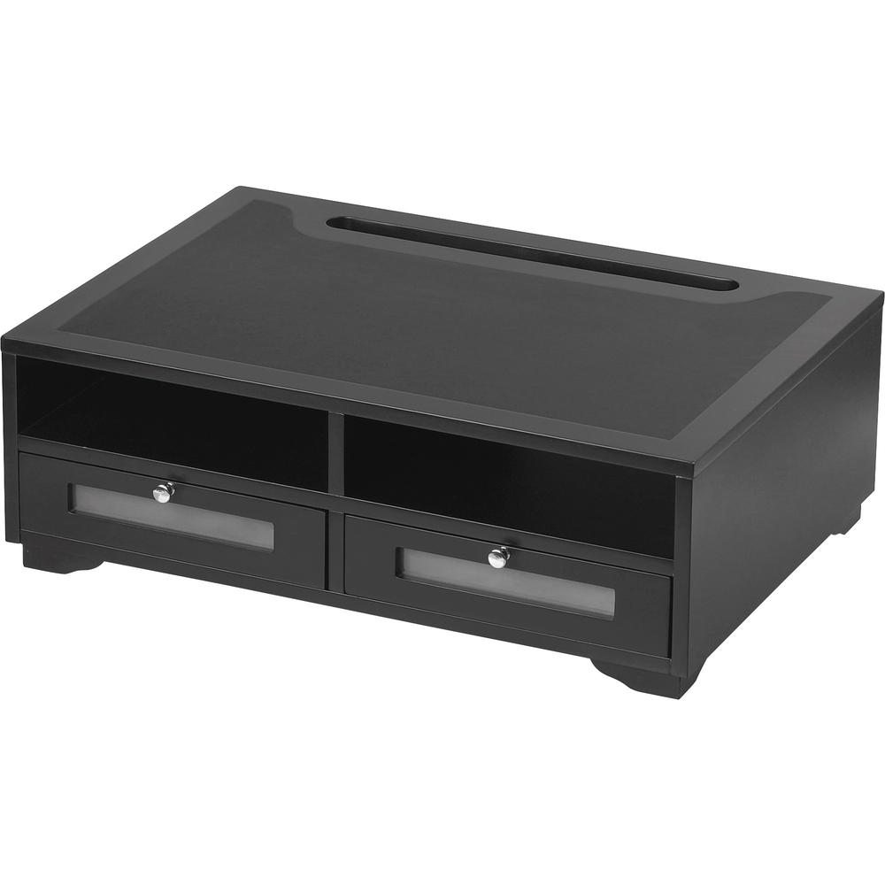 Image of Victor 1130-5 Midnight Black Printer Stand - 2 X Shelf(Ves) - 7.8" Height X 21.8" Width X 15.3" Depth - Desktop - Matte - Wood, Glass - Black