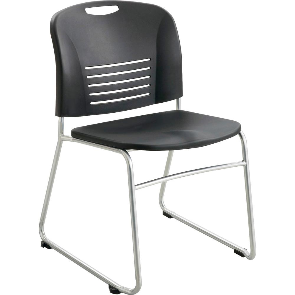 Safco Vy Stack Chairs - Plastic Seat and Back - Steel Frame - Sled Base - Black - Polypropylene - 2 / Carton