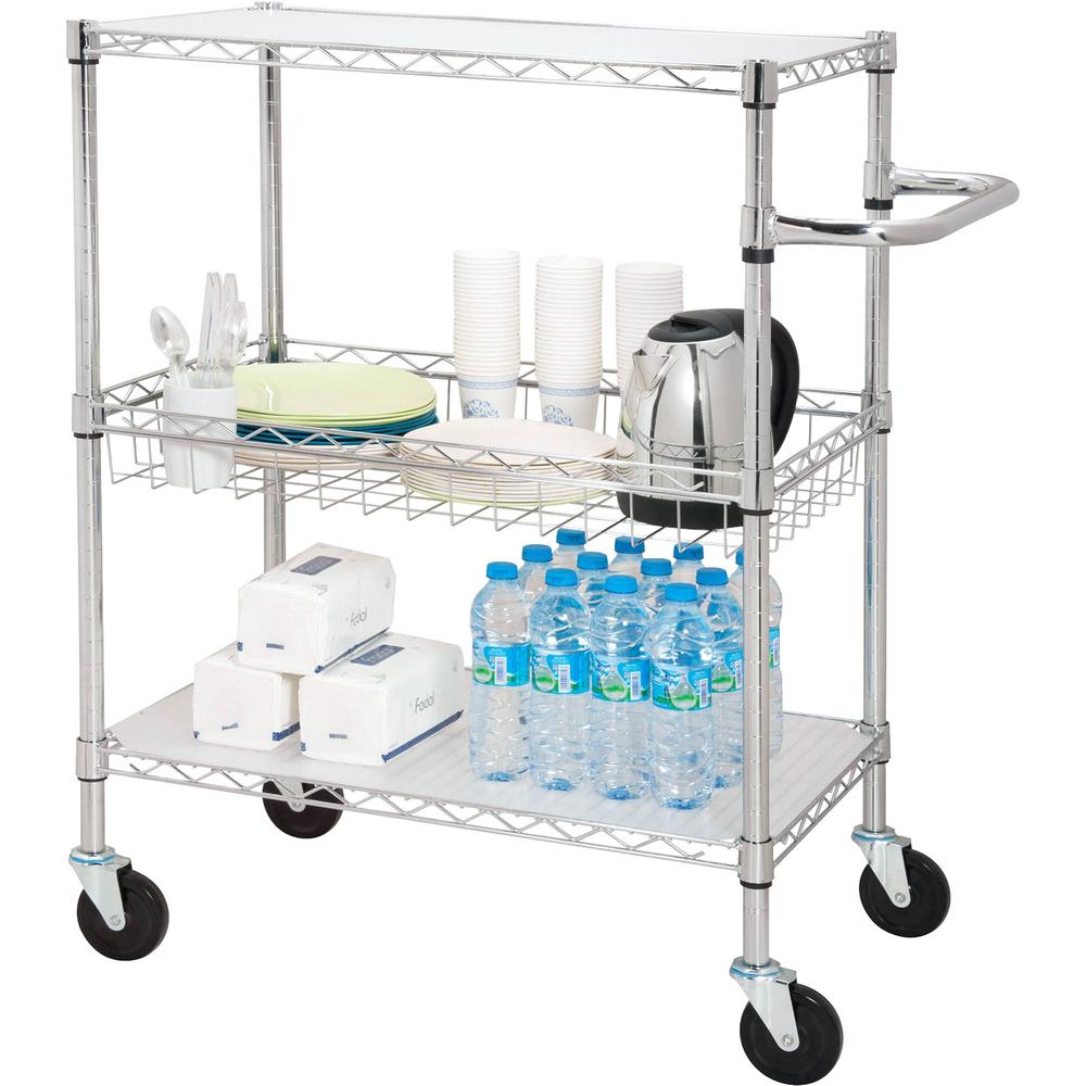 Lorell 3-Tier Rolling Cart - 99 lb Capacity - 4 Casters - Steel - 18" W x 30" D x 40" H - Chrome