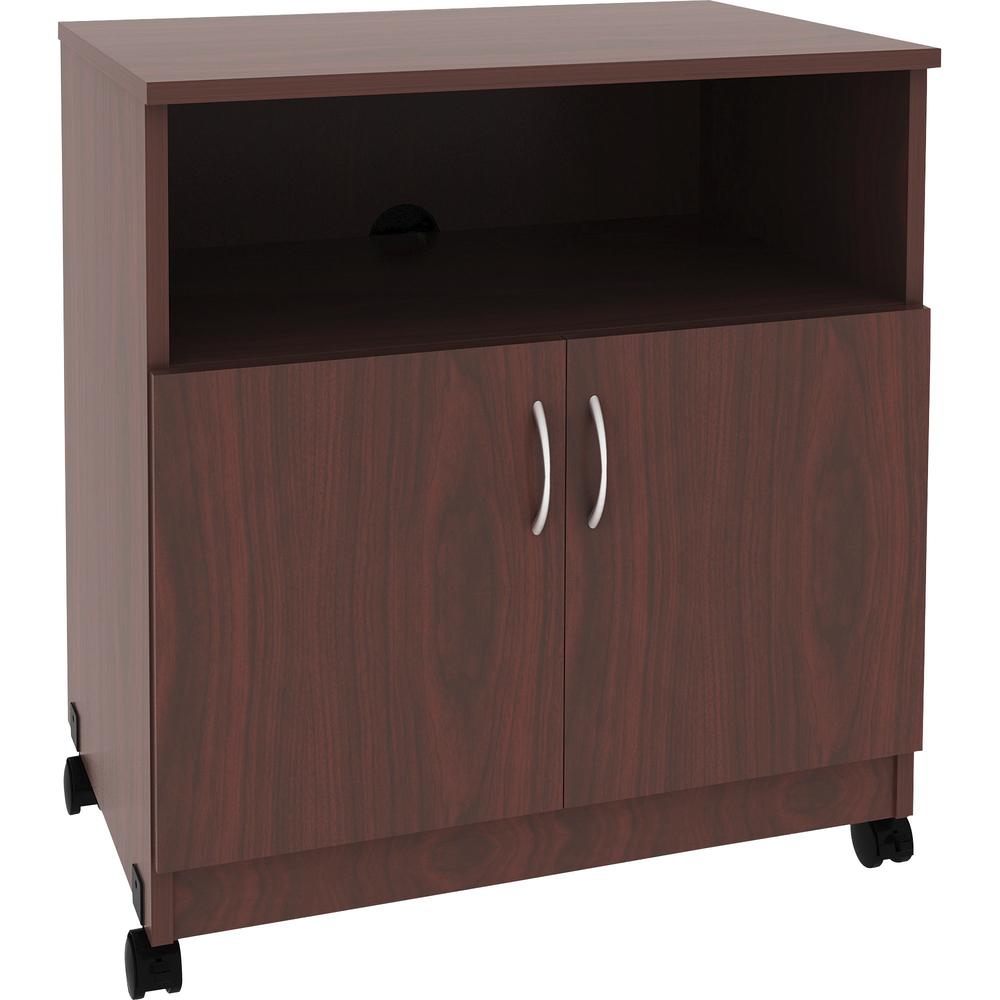 Image of Lorell Mobile Machine Stand With Shelf - 30.8" Height X 28" Width X 19.3" Depth - Mahogany - Laminated Particleboard - Mahogany