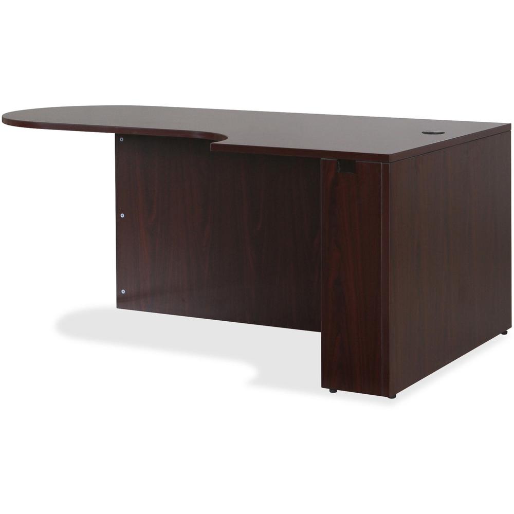 This is the image of Lorell Essentials Right Peninsula Desk - 1" Top, 70.9" x 41.9" x 29.5" - Mahogany Laminate