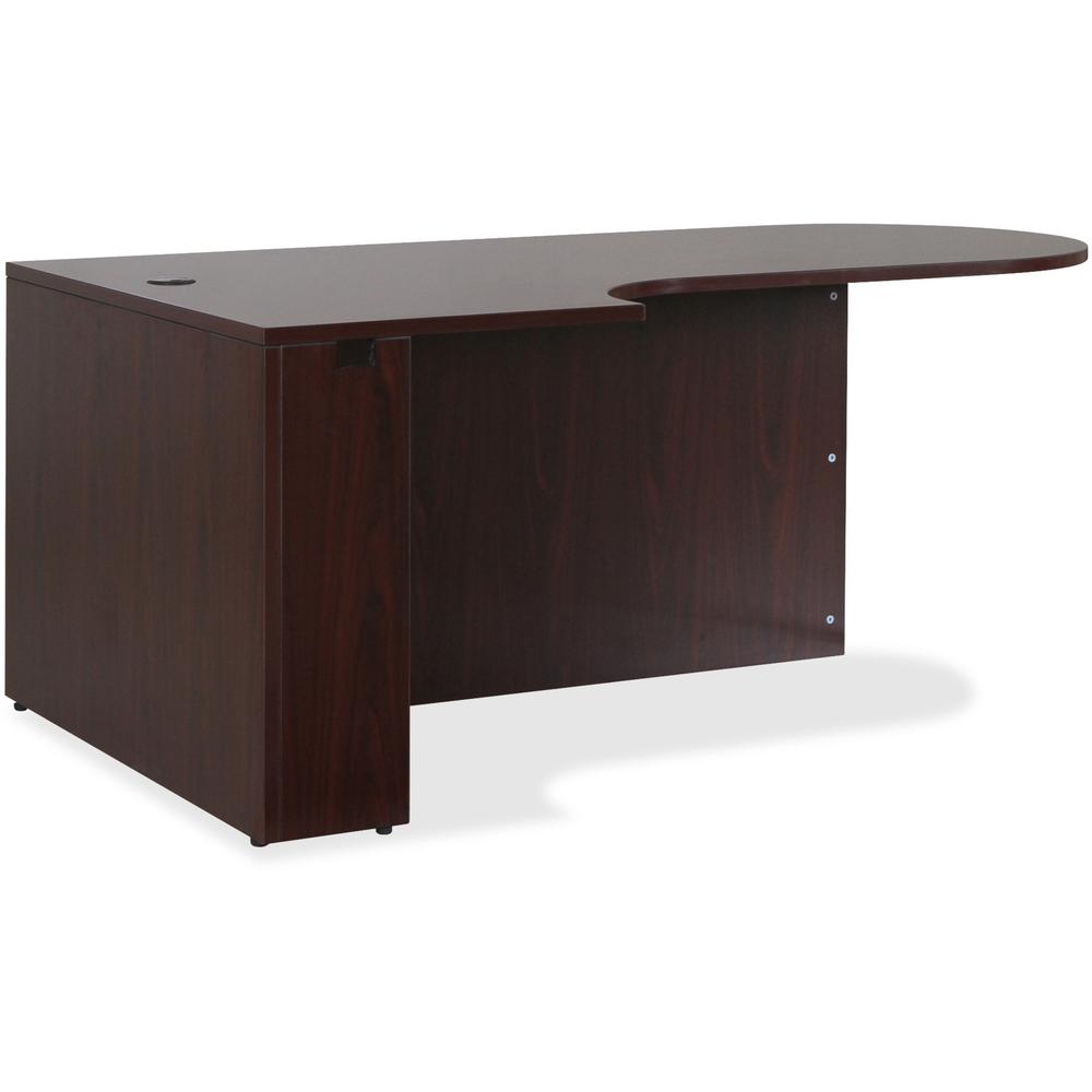 This is the image of Lorell Essentials Left Peninsula Desk - 1" Top - 70.9" x 41.4" x 29.5" - Mahogany Laminate Finish