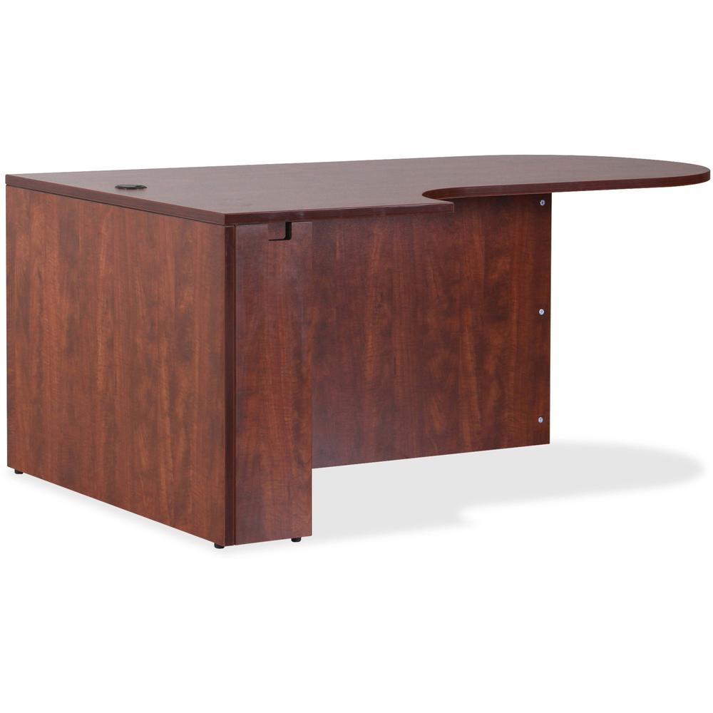 This is the image of Lorell Essentials Left Peninsula Desk - 1" Top - 70.9" x 41.4" x 29.5" - Cherry Laminate Finish