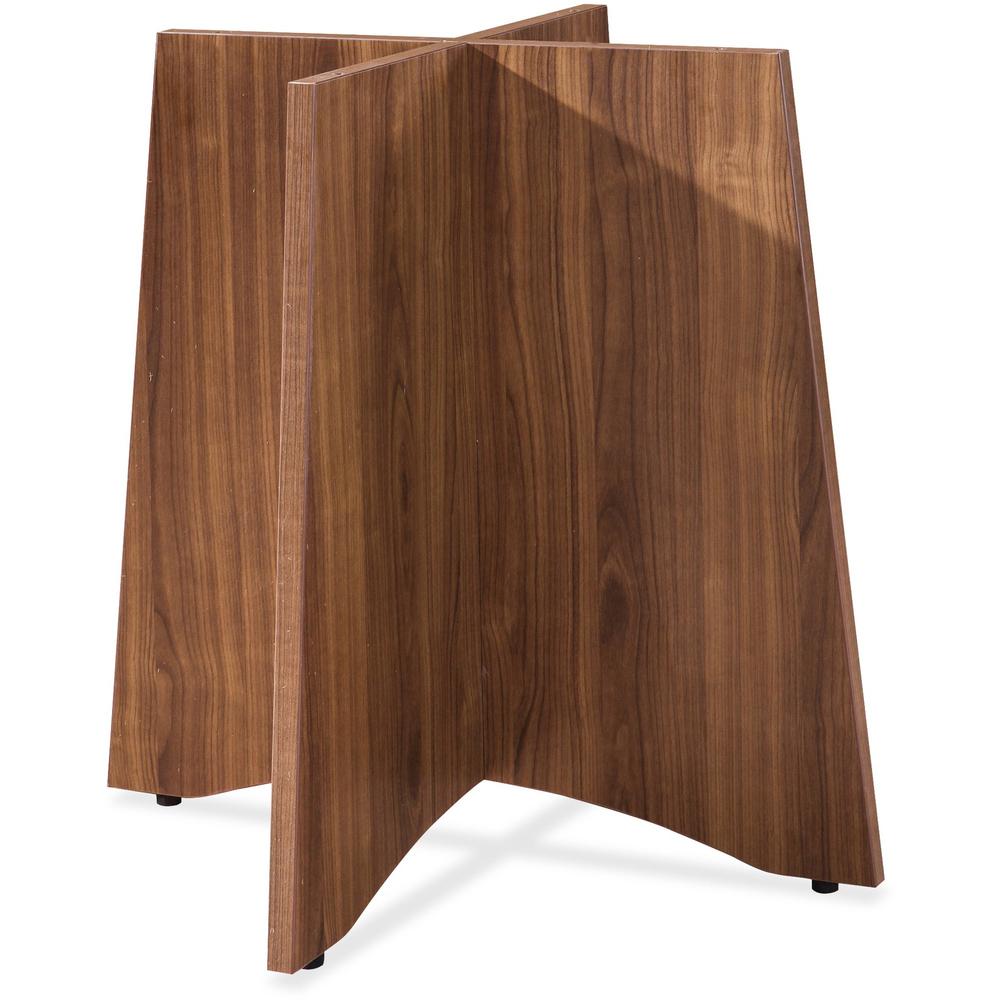This is the image of Lorell Essentials Series Walnut Laminate Round Table - 29.5" x 29.5" x 28.5" - Steel - Walnut Finish
