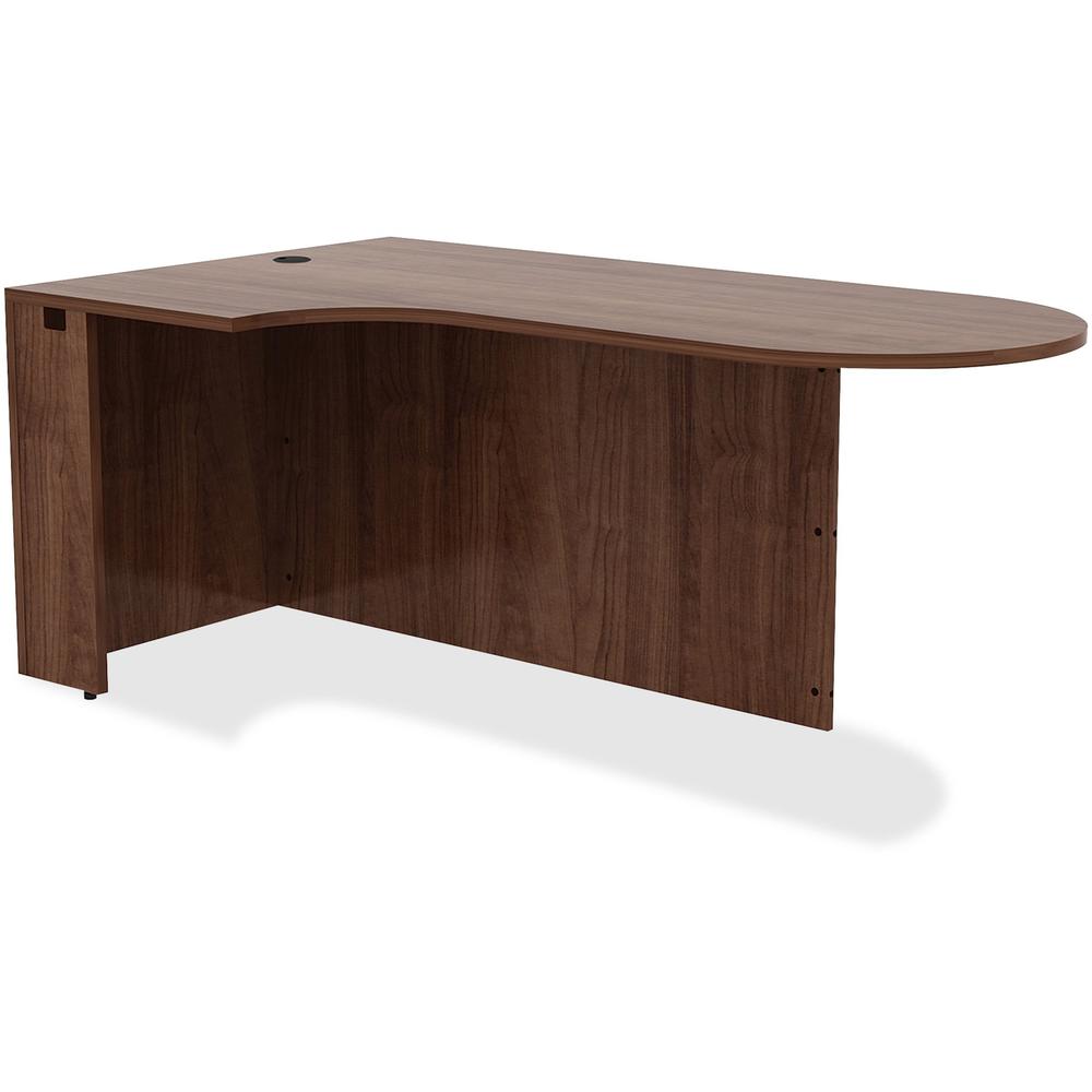 This is the image of Lorell Essentials Left Peninsula Desk - 72" x 42" x 29.5" - Metal Material - Walnut Laminate Finish
