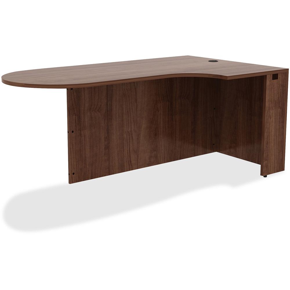 This is the image of Lorell Essentials Right Peninsula Desk Box 1 of 2 - 72" x 42" x 29.5" - 0.1" Edge - Material: Metal - Finish: Walnut Laminate
