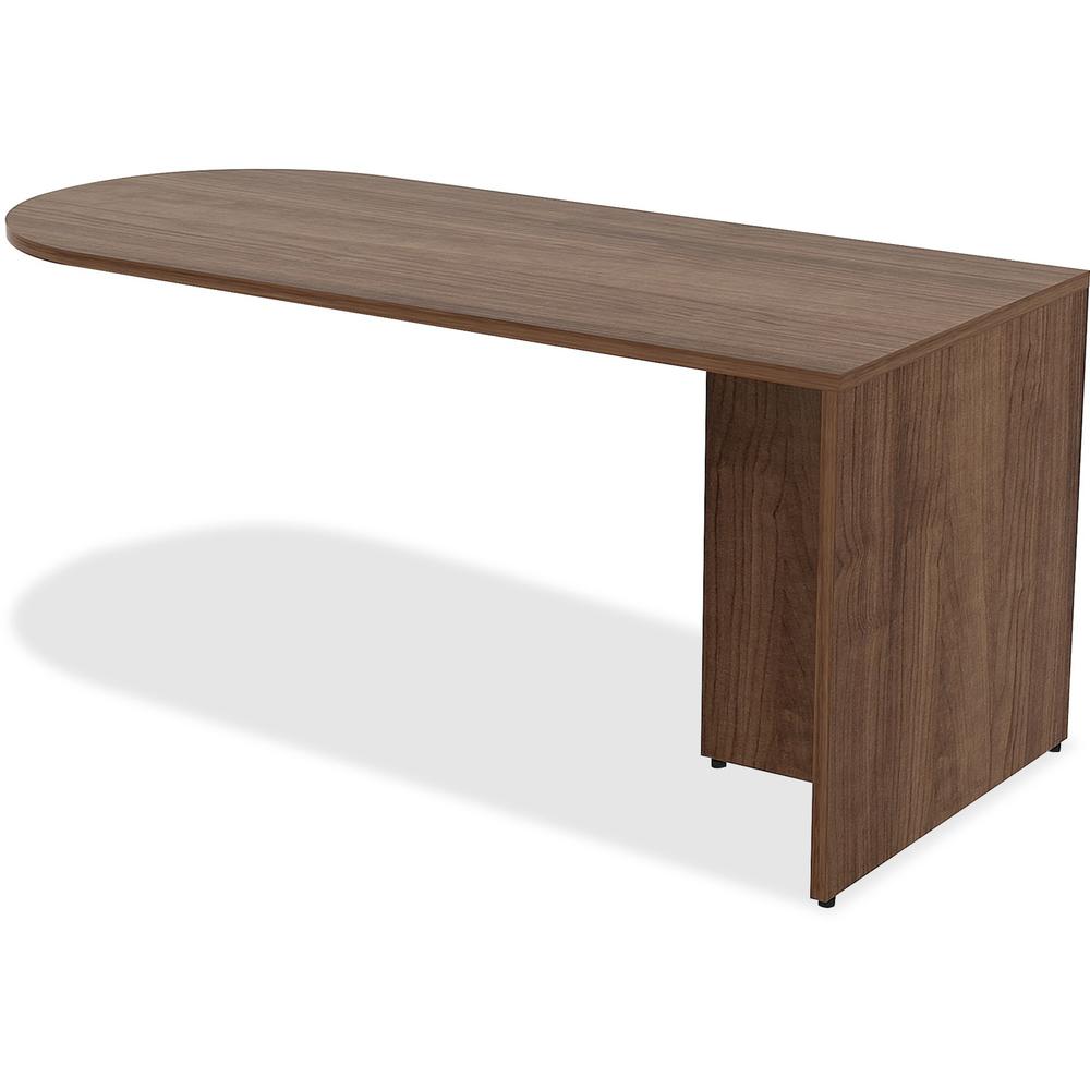 This is the image of Lorell Essentials Peninsula Desk - Box 1 of 2 - 30" x 66" x 29.5" - Reeded Edge - Metal Material - Walnut Laminate Finish