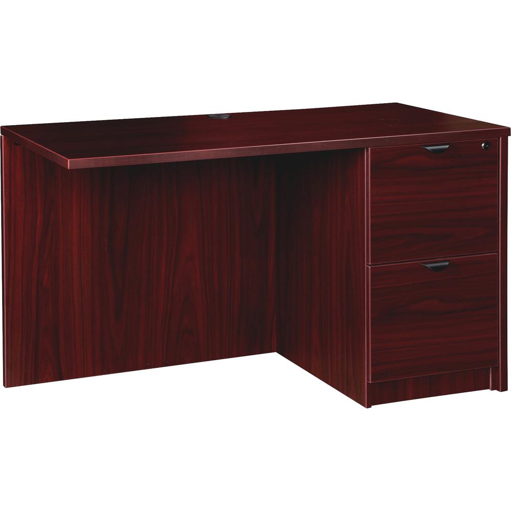 This is the image of Lorell Prominence 2.0 Mahogany Laminate Right Return - 2-Drawer - 42" x 24" x 29" - 1" Top - 2 x File Drawer(s) - Band Edge - Material: Particleboard - Finish: Mahogany Laminate, Thermofused Melamine (TF)