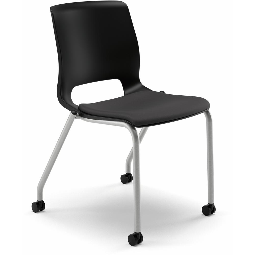 HON Motivate Chair - Black Fabric Seat, Black Plastic Back - Platinum Metallic Frame - Onyx Black
